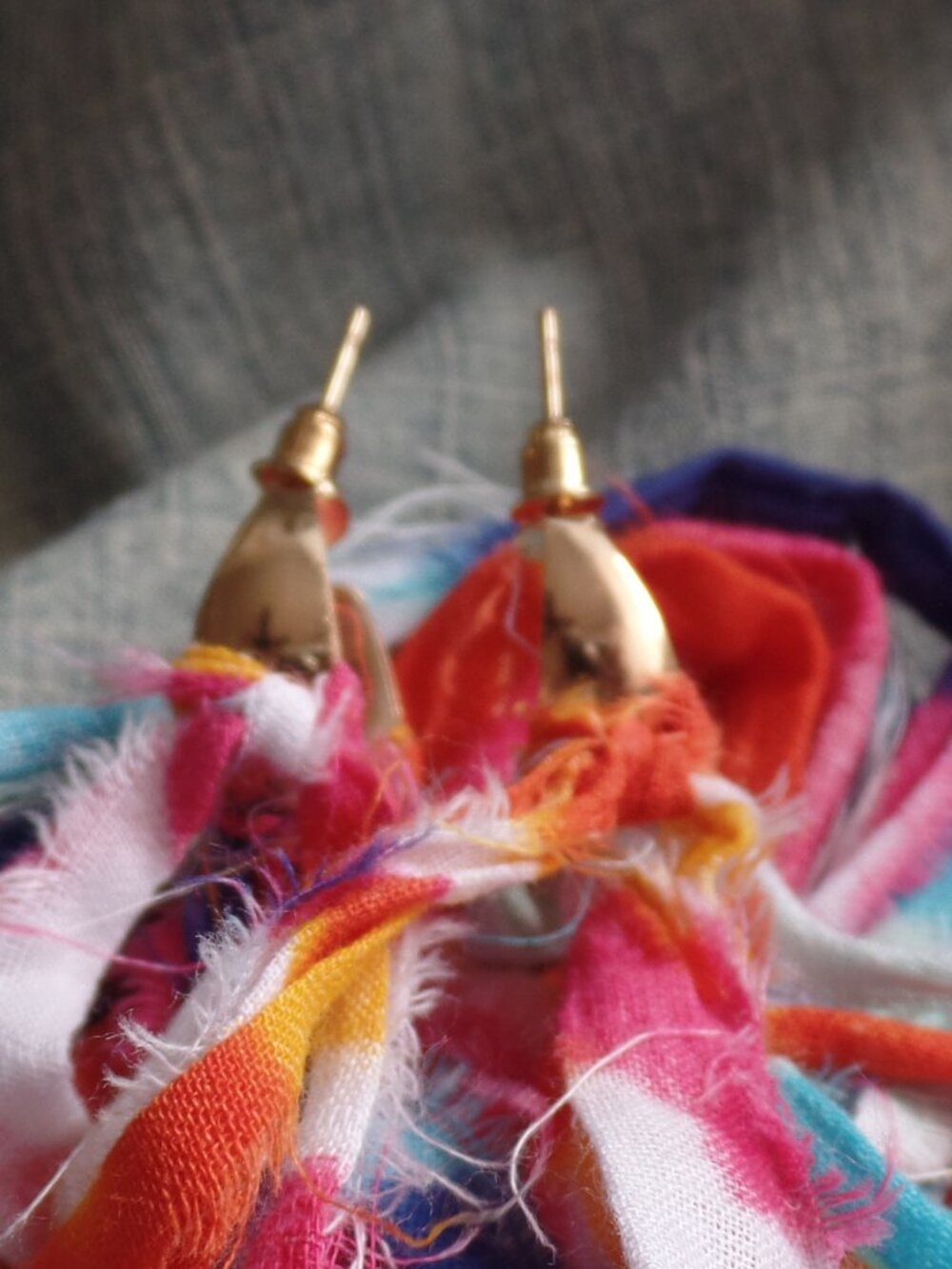 Hand Crafted Swag Hoop Earrings Tie-Dye Multi Color - Picture 6 of 7